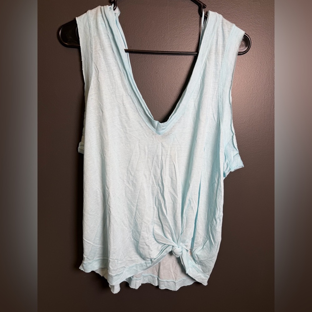 Free People Movement Tank Top Light Blue Knot Front Oversized Relaxed Fit Medium